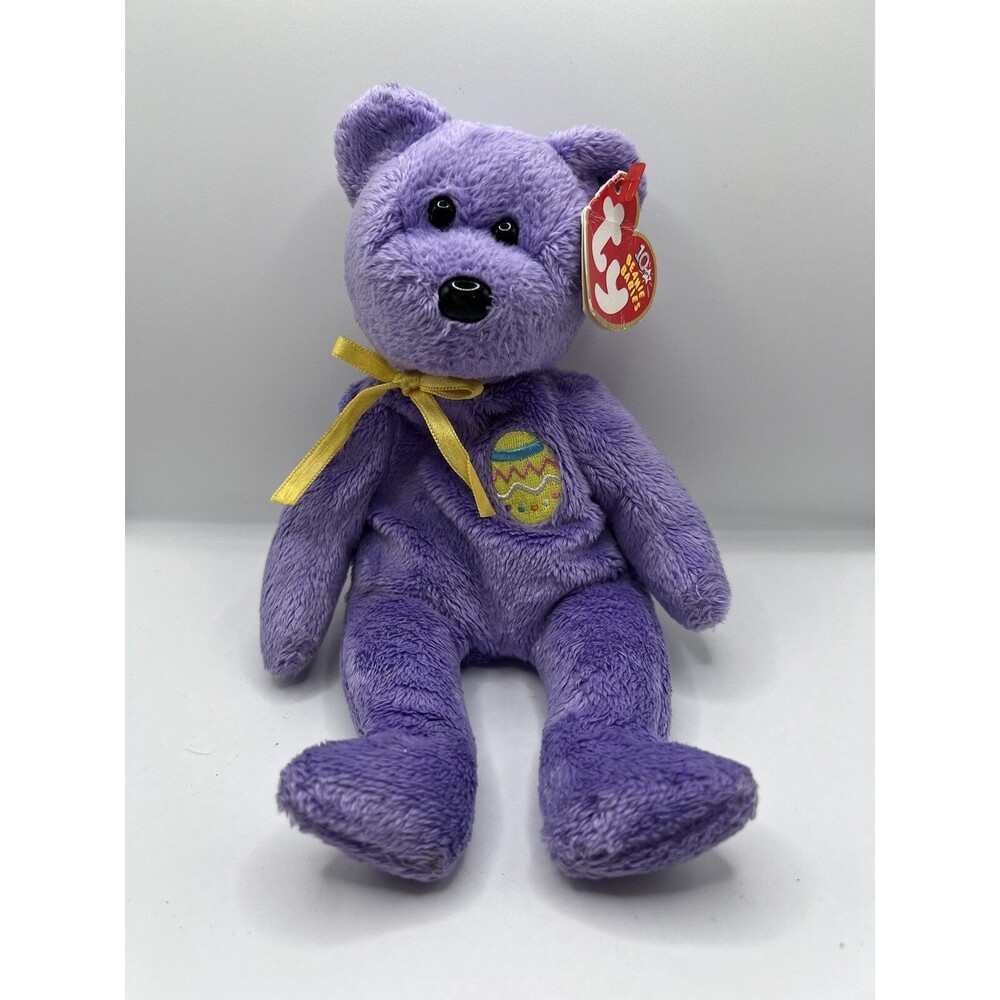 Vintage NWT  Ty Beanie Babies "Eggs III" 2002 Violet with Egg Crest Easter Bear